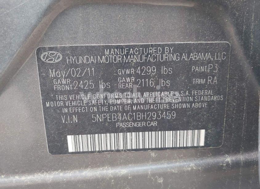 Photo 9 of 2011 Hyundai Sonata GLS (VIN 5NPEB4AC1BH293459)
