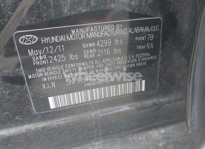 Photo 9 of 2011 Hyundai Sonata GLS (VIN 5NPEB4AC1BH301057)
