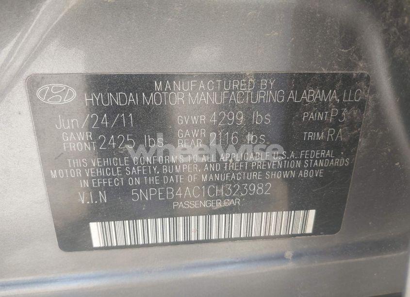 Photo 9 of 2012 Hyundai Sonata GLS (VIN 5NPEB4AC1CH323982)