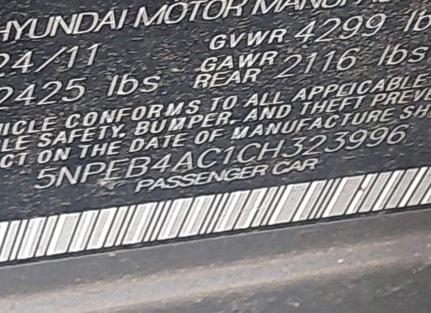 Photo 9 of 2012 Hyundai Sonata GLS (VIN 5NPEB4AC1CH323996)