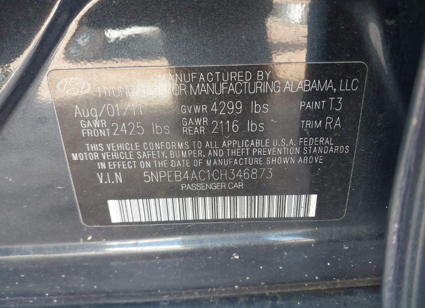 Photo 9 of 2012 Hyundai Sonata GLS (VIN 5NPEB4AC1CH346873)