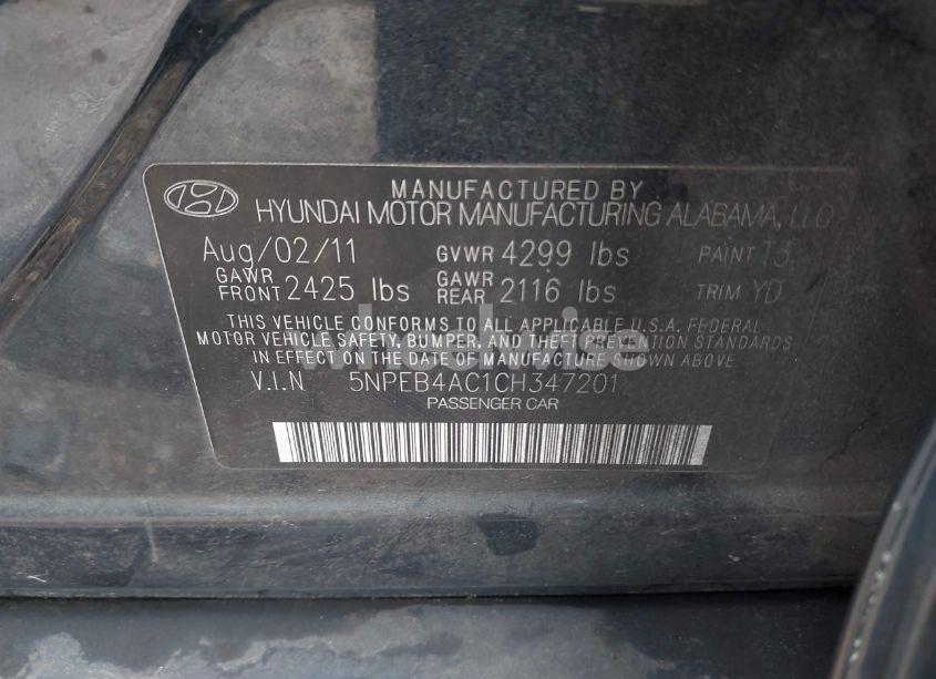 Photo 9 of 2012 Hyundai Sonata GLS (VIN 5NPEB4AC1CH347201)