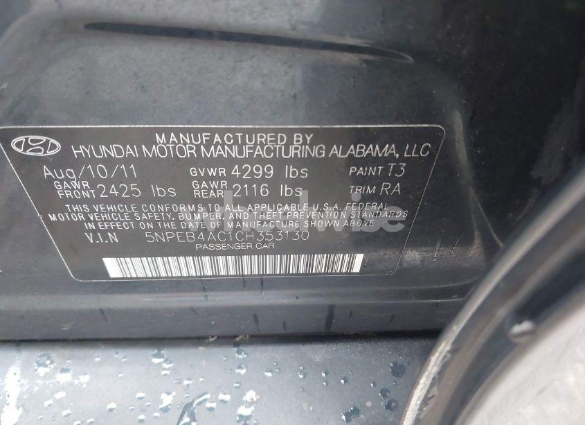 Photo 9 of 2012 Hyundai Sonata GLS (VIN 5NPEB4AC1CH353130)