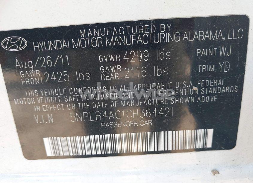 Photo 9 of 2012 Hyundai Sonata GLS (VIN 5NPEB4AC1CH364421)