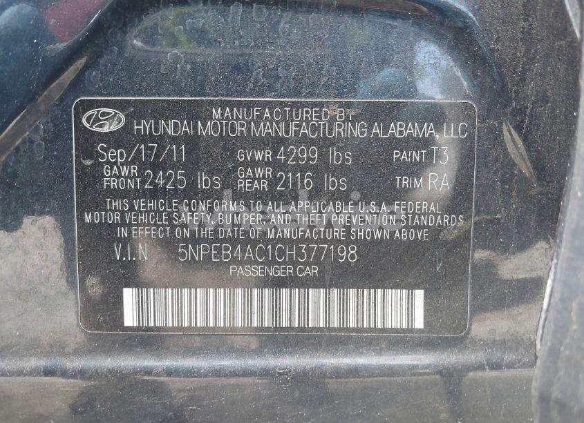 Photo 9 of 2012 Hyundai Sonata GLS (VIN 5NPEB4AC1CH377198)