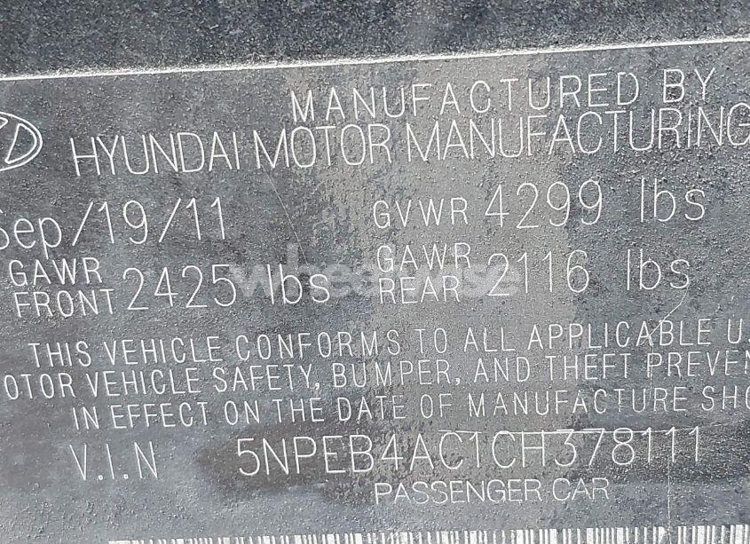 Photo 9 of 2012 Hyundai Sonata GLS (VIN 5NPEB4AC1CH378111)