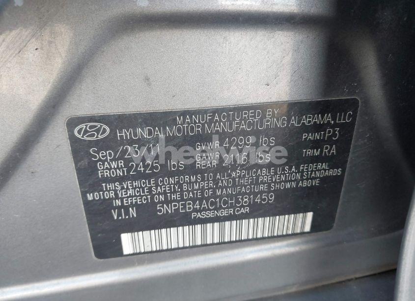 Photo 9 of 2012 Hyundai Sonata GLS (VIN 5NPEB4AC1CH381459)