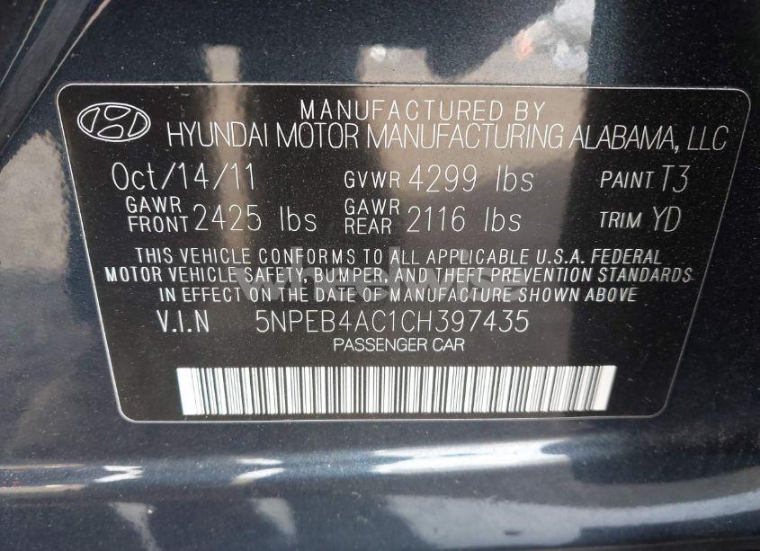 Photo 9 of 2012 Hyundai Sonata GLS (VIN 5NPEB4AC1CH397435)