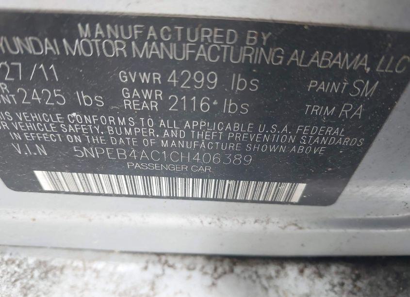 Photo 9 of 2012 Hyundai Sonata GLS (VIN 5NPEB4AC1CH406389)