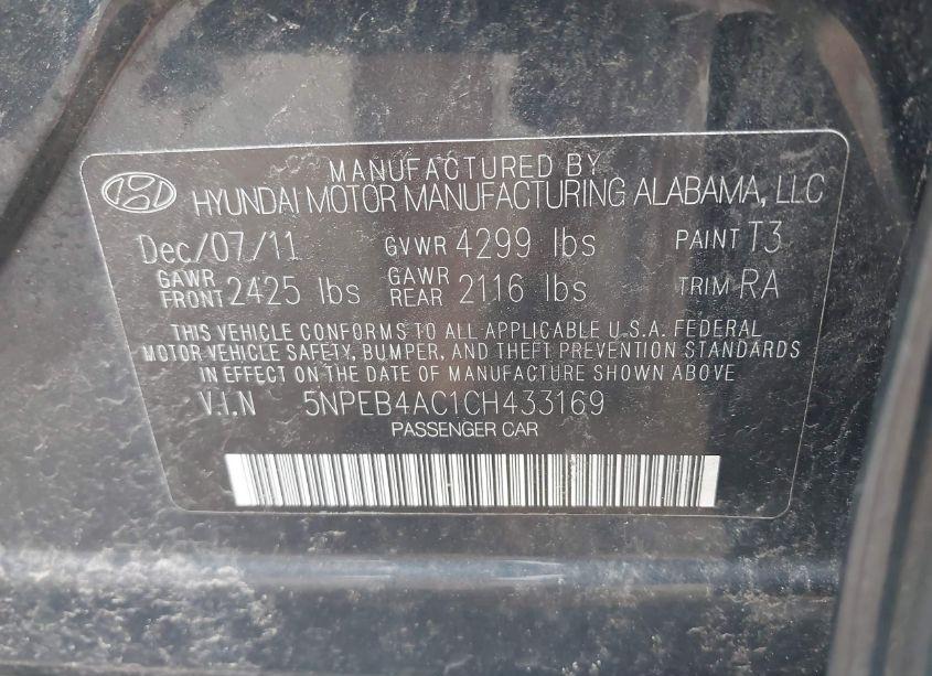Photo 9 of 2012 Hyundai Sonata GLS (VIN 5NPEB4AC1CH433169)