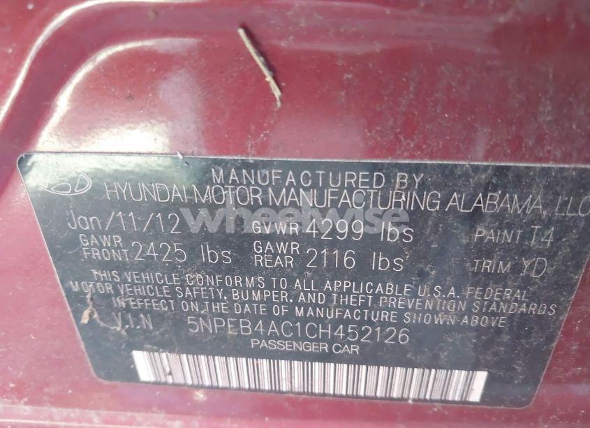 Photo 9 of 2012 Hyundai Sonata GLS (VIN 5NPEB4AC1CH452126)