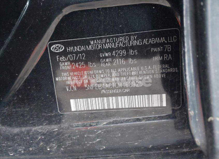 Photo 9 of 2012 Hyundai Sonata GLS (VIN 5NPEB4AC1CH468925)