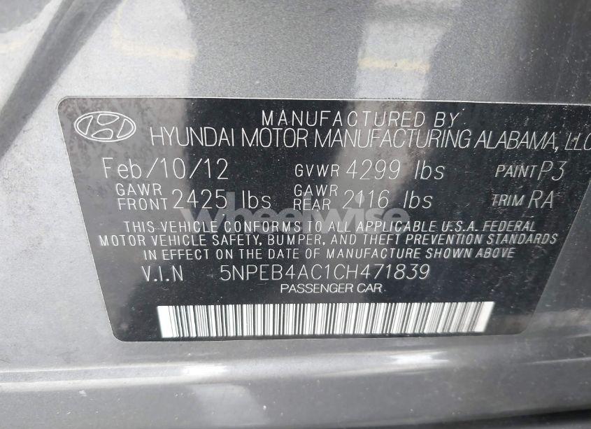 Photo 9 of 2012 Hyundai Sonata GLS (VIN 5NPEB4AC1CH471839)