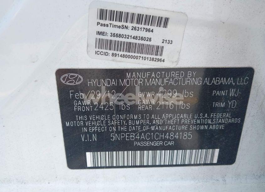 Photo 9 of 2012 Hyundai Sonata GLS (VIN 5NPEB4AC1CH484185)