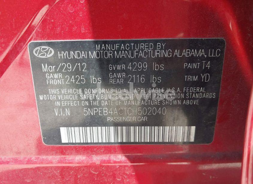 Photo 9 of 2012 Hyundai Sonata GLS (VIN 5NPEB4AC1CH502040)