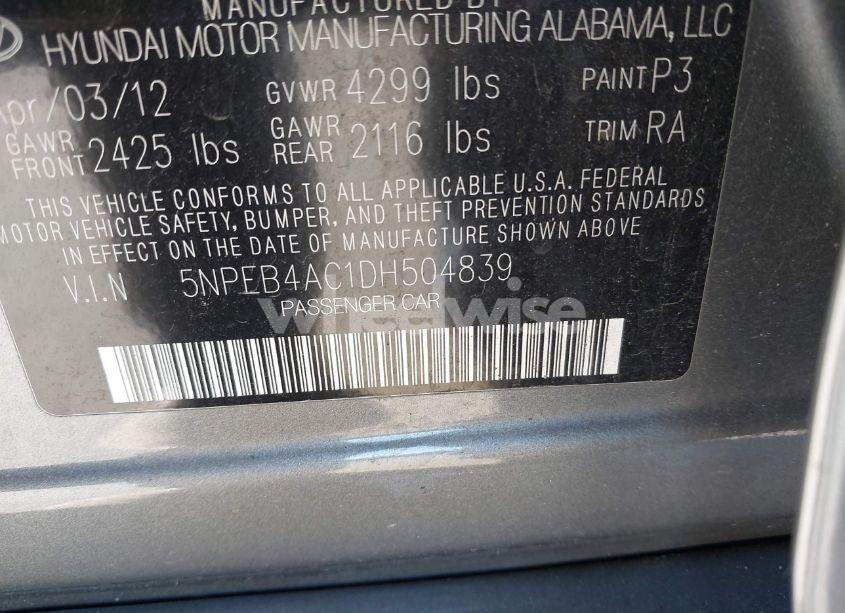 Photo 9 of 2013 Hyundai Sonata GLS (VIN 5NPEB4AC1DH504839)