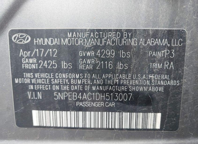 Photo 9 of 2013 Hyundai Sonata GLS (VIN 5NPEB4AC1DH513007)