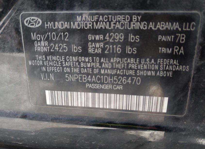 Photo 9 of 2013 Hyundai Sonata GLS (VIN 5NPEB4AC1DH526470)