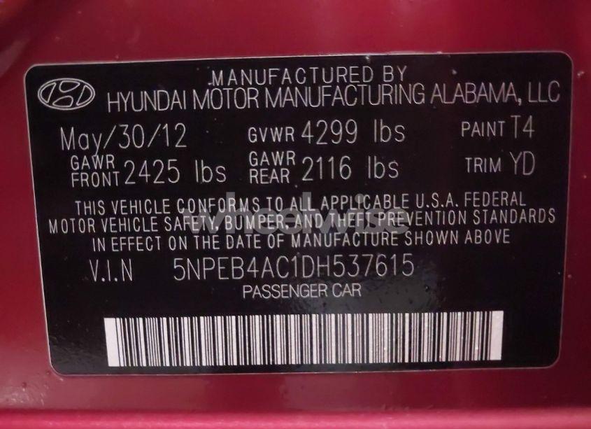 Photo 9 of 2013 Hyundai Sonata GLS (VIN 5NPEB4AC1DH537615)