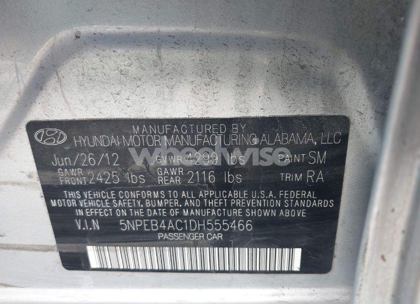 Photo 9 of 2013 Hyundai Sonata GLS (VIN 5NPEB4AC1DH555466)