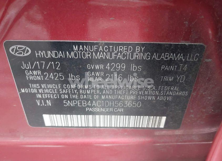 Photo 9 of 2013 Hyundai Sonata GLS (VIN 5NPEB4AC1DH563650)