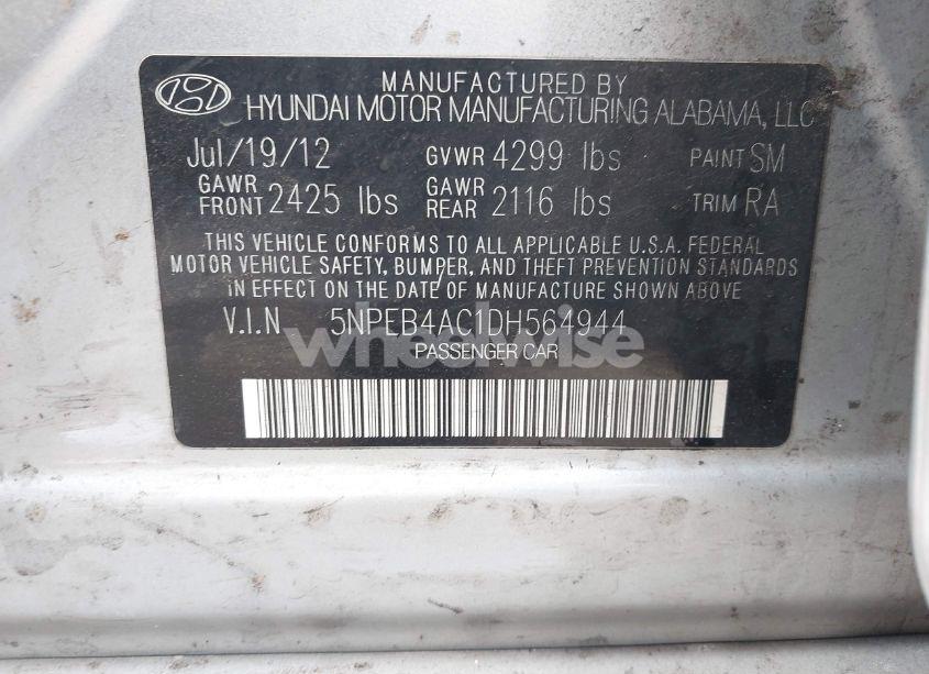 Photo 9 of 2013 Hyundai Sonata GLS (VIN 5NPEB4AC1DH564944)