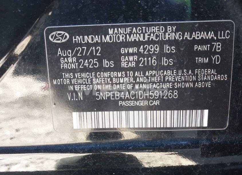 Photo 9 of 2013 Hyundai Sonata GLS (VIN 5NPEB4AC1DH591268)