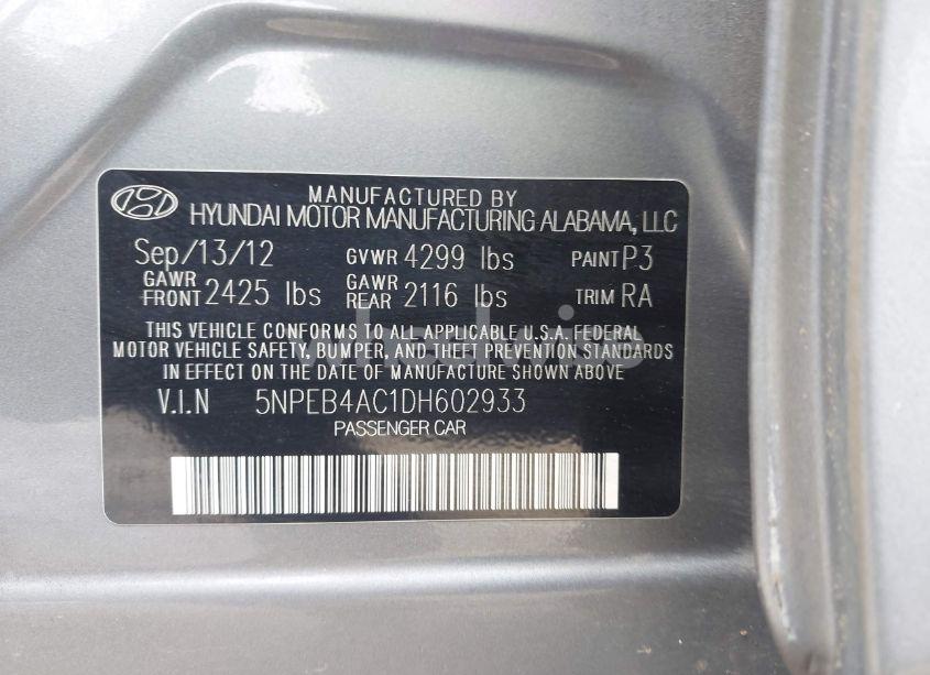 Photo 9 of 2013 Hyundai Sonata GLS (VIN 5NPEB4AC1DH602933)