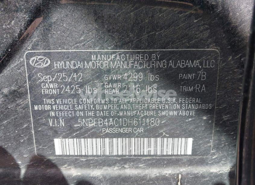 Photo 9 of 2013 Hyundai Sonata GLS (VIN 5NPEB4AC1DH611180)