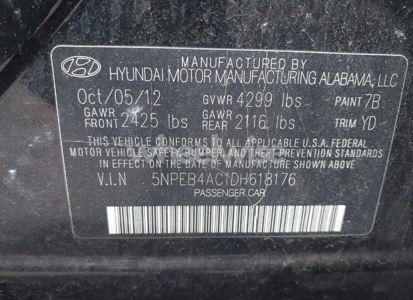 Photo 9 of 2013 Hyundai Sonata GLS (VIN 5NPEB4AC1DH618176)