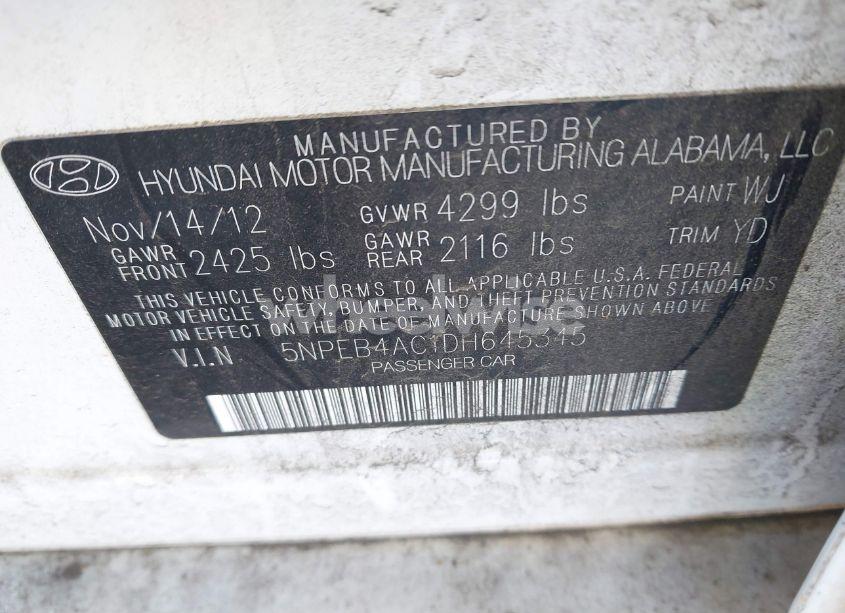 Photo 9 of 2013 Hyundai Sonata GLS (VIN 5NPEB4AC1DH645345)