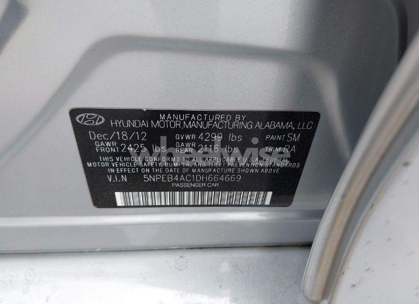 Photo 9 of 2013 Hyundai Sonata GLS (VIN 5NPEB4AC1DH664669)