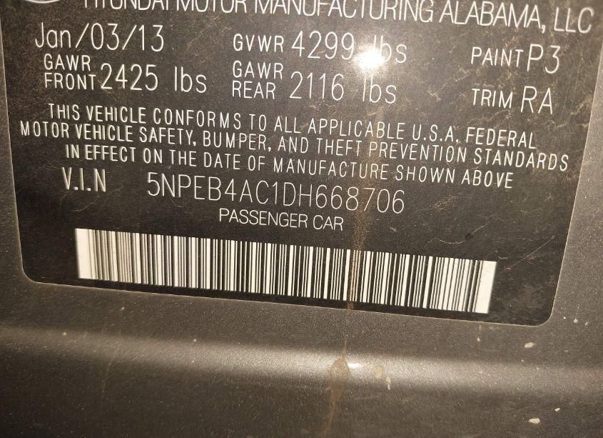 Photo 9 of 2013 Hyundai Sonata GLS (VIN 5NPEB4AC1DH668706)