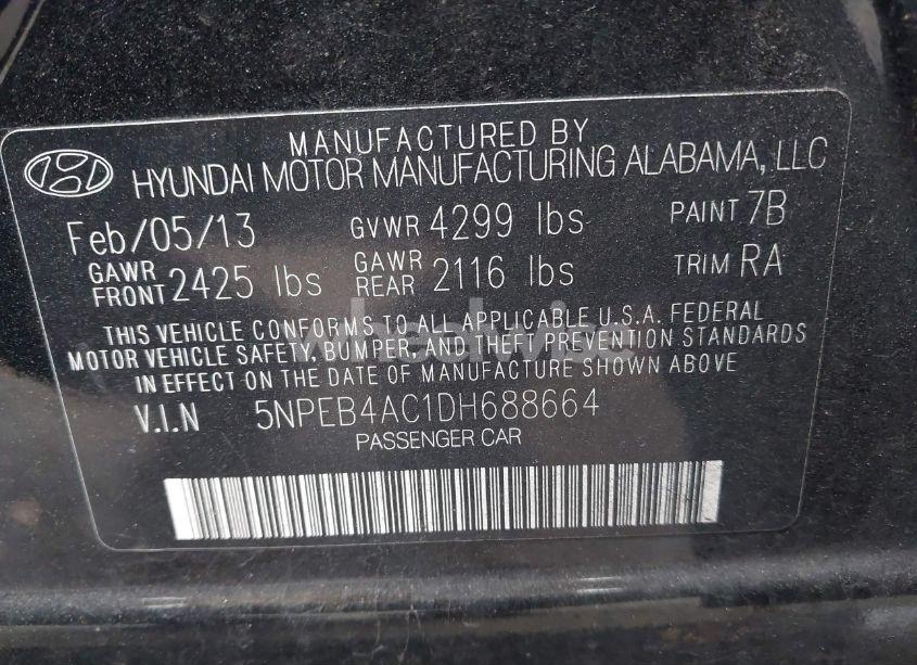 Photo 9 of 2013 Hyundai Sonata GLS (VIN 5NPEB4AC1DH688664)
