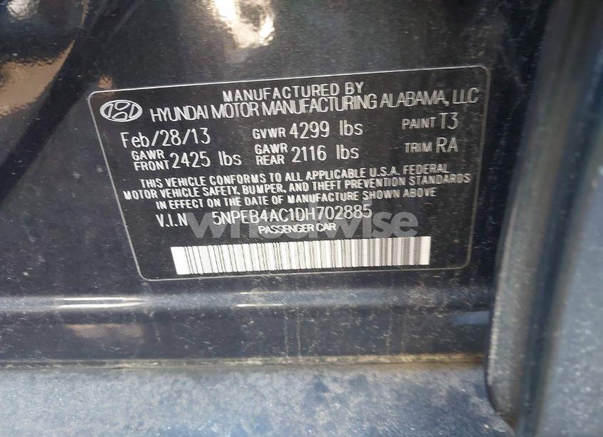 Photo 9 of 2013 Hyundai Sonata GLS (VIN 5NPEB4AC1DH702885)