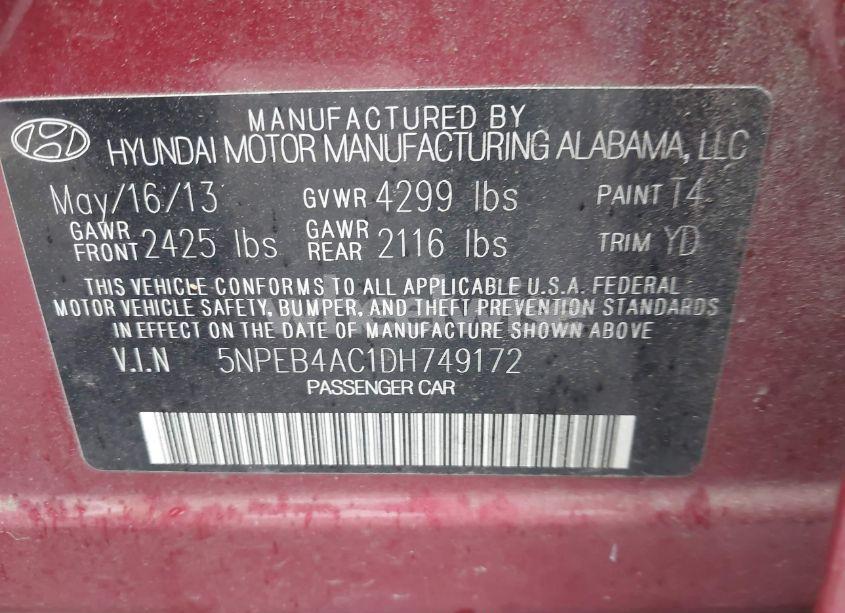 Photo 9 of 2013 Hyundai Sonata GLS (VIN 5NPEB4AC1DH749172)