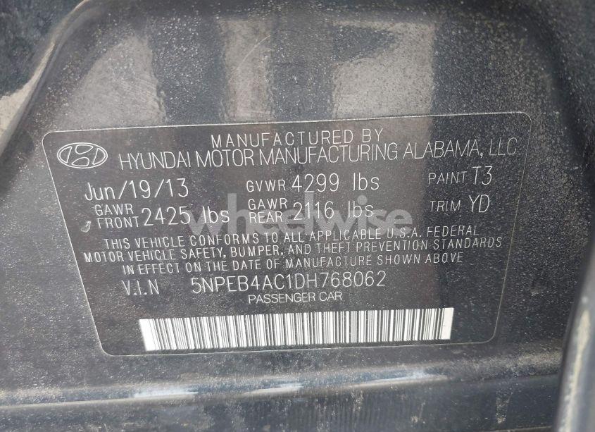 Photo 9 of 2013 Hyundai Sonata GLS (VIN 5NPEB4AC1DH768062)