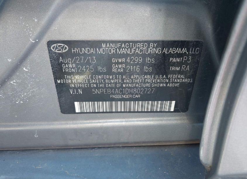 Photo 9 of 2013 Hyundai Sonata GLS (VIN 5NPEB4AC1DH802727)