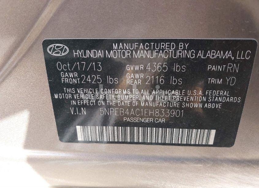 Photo 9 of 2014 Hyundai Sonata GLS (VIN 5NPEB4AC1EH833901)