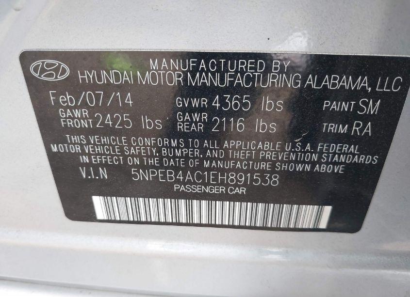 Photo 9 of 2014 Hyundai Sonata GLS (VIN 5NPEB4AC1EH891538)