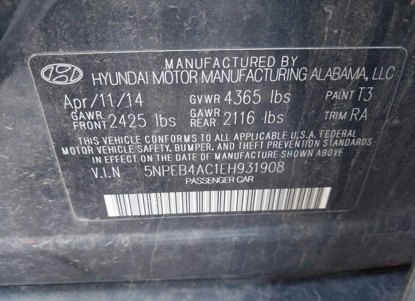 Photo 9 of 2014 Hyundai Sonata GLS (VIN 5NPEB4AC1EH931908)