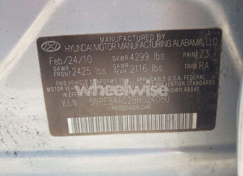 Photo 9 of 2011 Hyundai Sonata GLS (VIN 5NPEB4AC2BH024080)