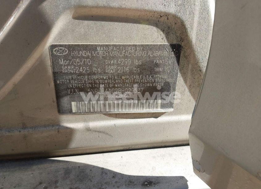 Photo 9 of 2011 Hyundai Sonata GLS (VIN 5NPEB4AC2BH029537)