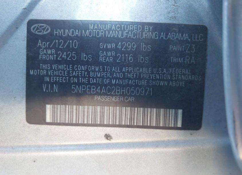 Photo 9 of 2011 Hyundai Sonata GLS (VIN 5NPEB4AC2BH050971)