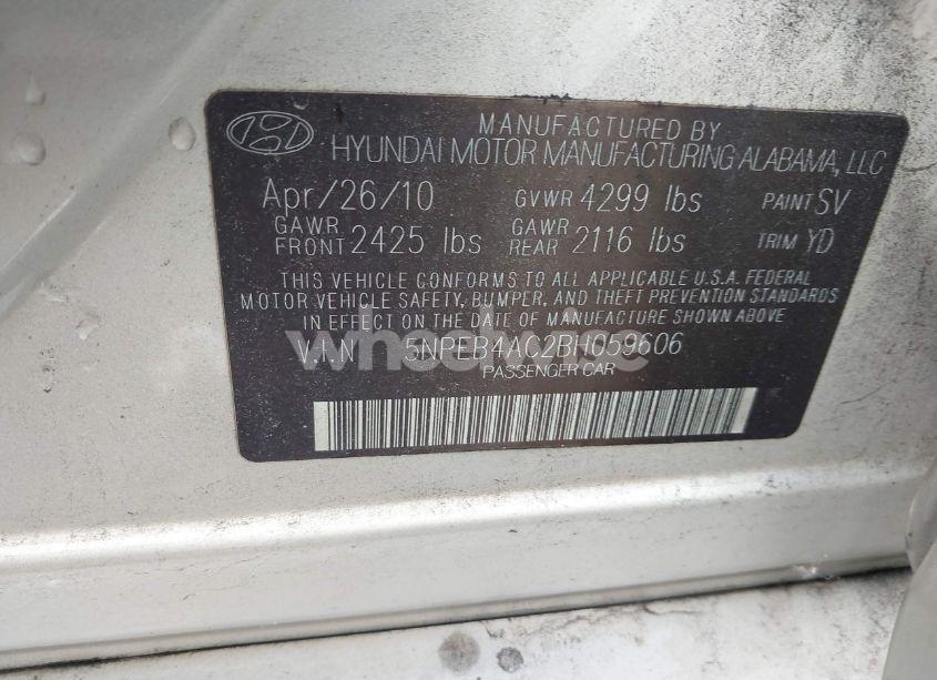 Photo 9 of 2011 Hyundai Sonata GLS (VIN 5NPEB4AC2BH059606)