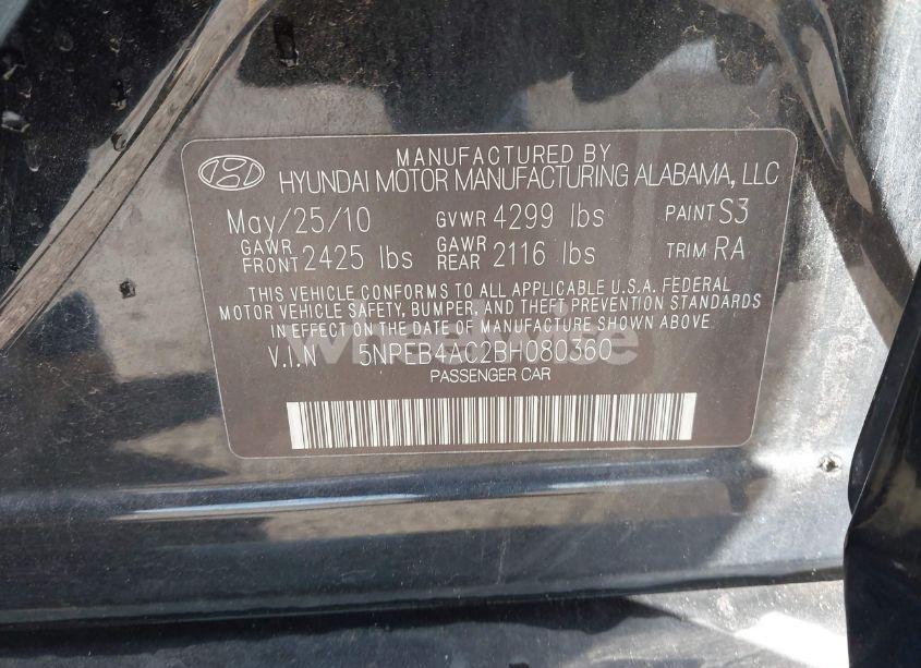 Photo 9 of 2011 Hyundai Sonata GLS (VIN 5NPEB4AC2BH080360)