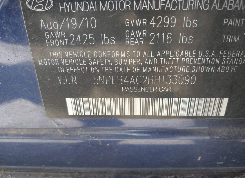 Photo 9 of 2011 Hyundai Sonata GLS (VIN 5NPEB4AC2BH133090)