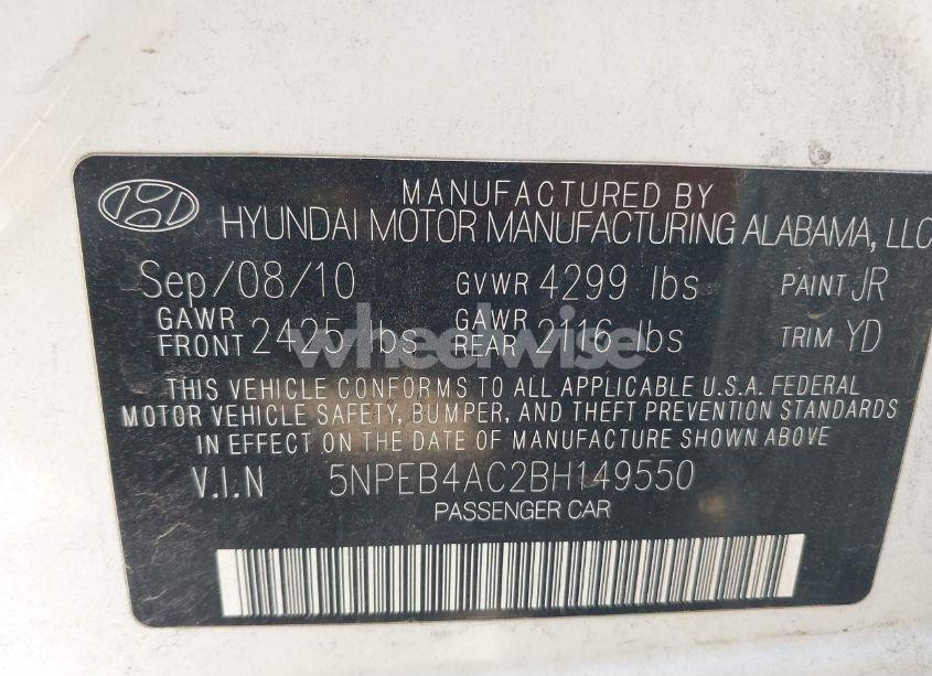 Photo 9 of 2011 Hyundai Sonata GLS (VIN 5NPEB4AC2BH149550)