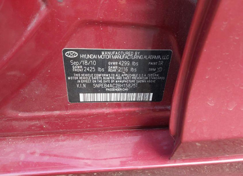 Photo 9 of 2011 Hyundai Sonata GLS (VIN 5NPEB4AC2BH158751)