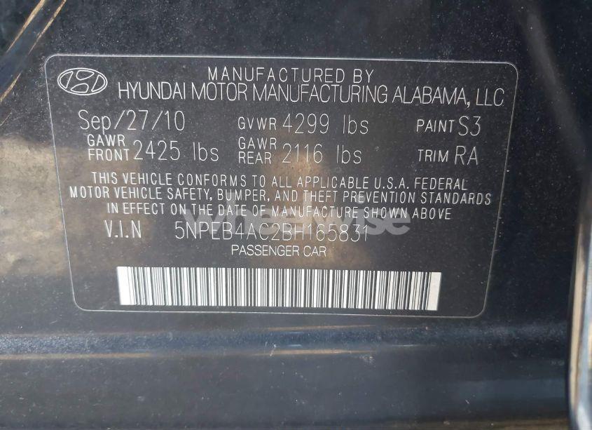 Photo 9 of 2011 Hyundai Sonata GLS (VIN 5NPEB4AC2BH165831)